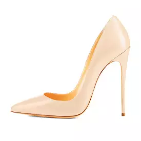 8cm 10cm 12cm Beige Pointed Toe Slip On High Heel Pumps