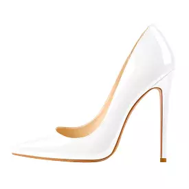 8cm 10cm 12cm Patent White Pointed Toe High Heel Pumps