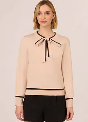 Adrianna Papell Bow Tie Neck Contrast Tipped Jumper with Blouson Sleeves | Grattan