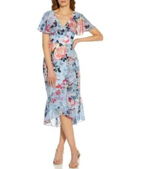 Adrianna Papell Womens Floral Midi Wrap Dress