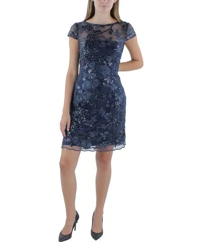 Adrianna Papell Womens Sequined Above Knee Cocktail And Party Dress