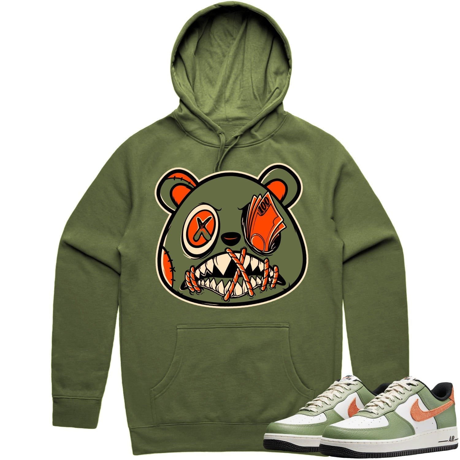 Air Force 1 Oil Green Hoodie to Match - CELADON MONEY TALKS BAWS