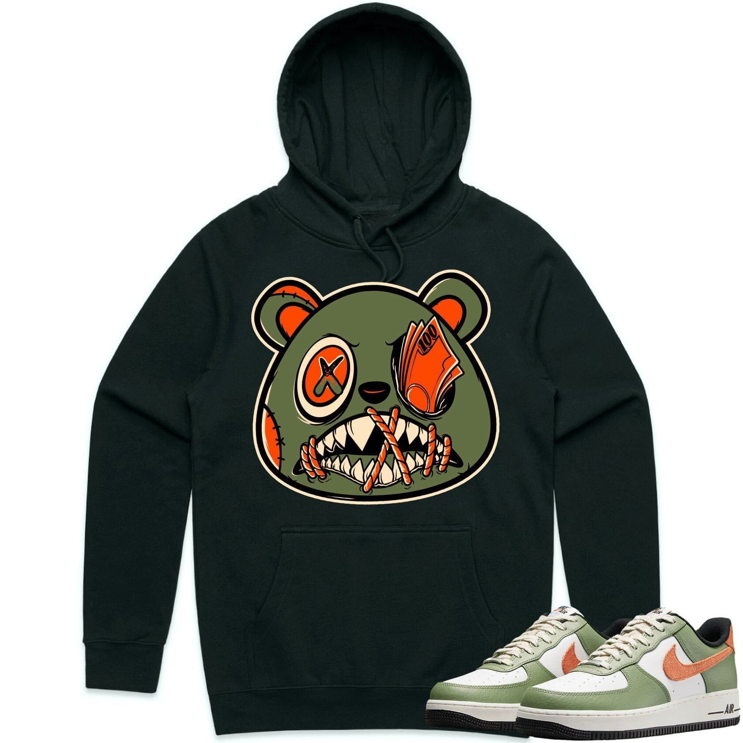 Air Force 1 Oil Green Hoodie to Match - CELADON MONEY TALKS BAWS