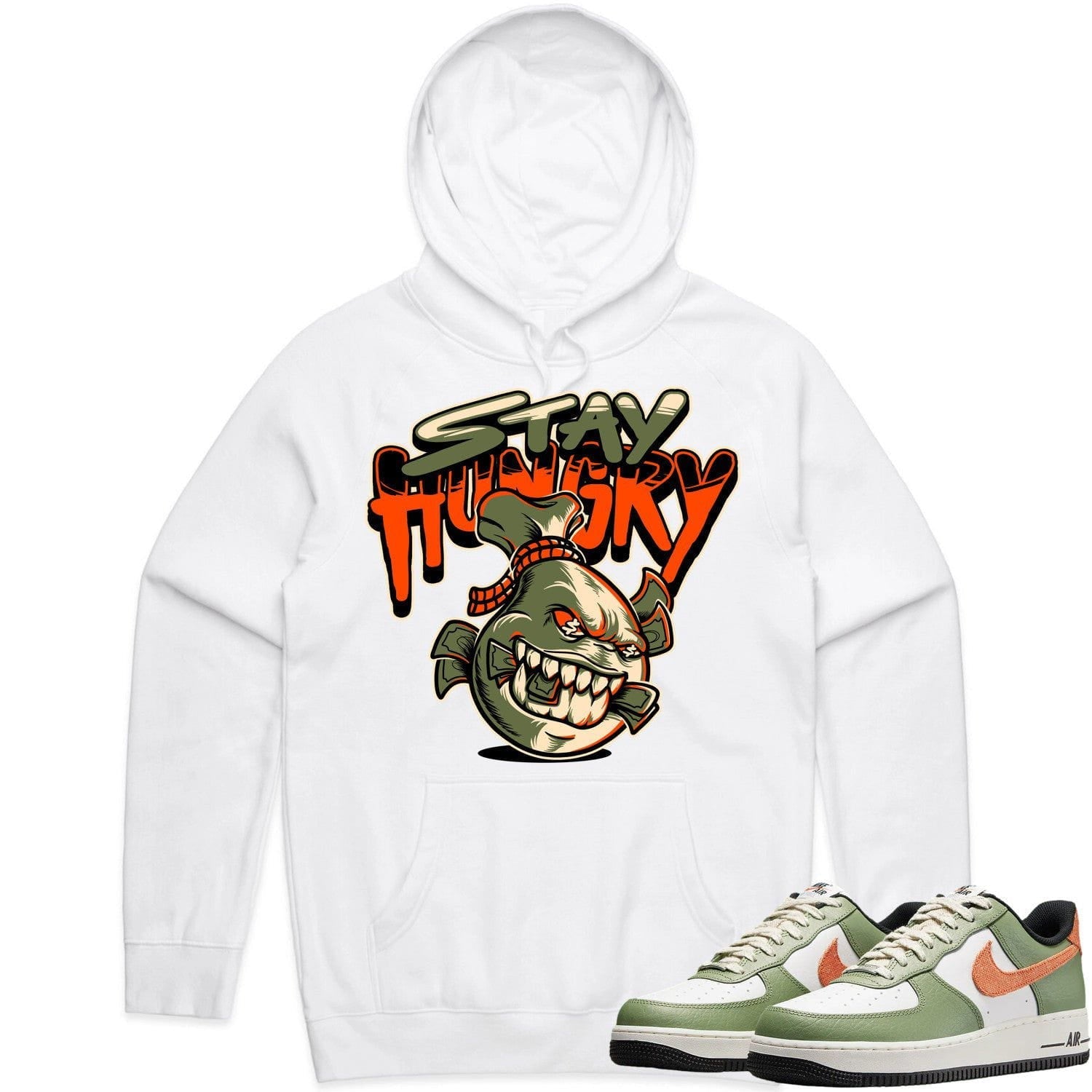 Air Force 1 Oil Green Hoodie to Match - CELADON STAY HUNGRY