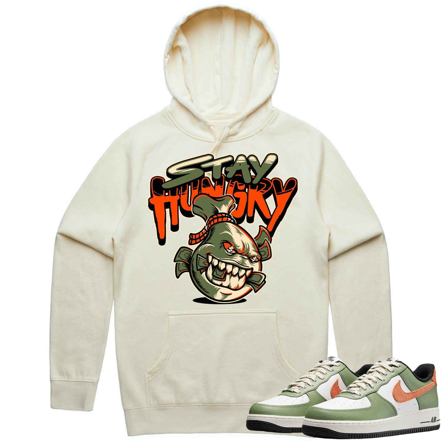 Air Force 1 Oil Green Hoodie to Match - CELADON STAY HUNGRY