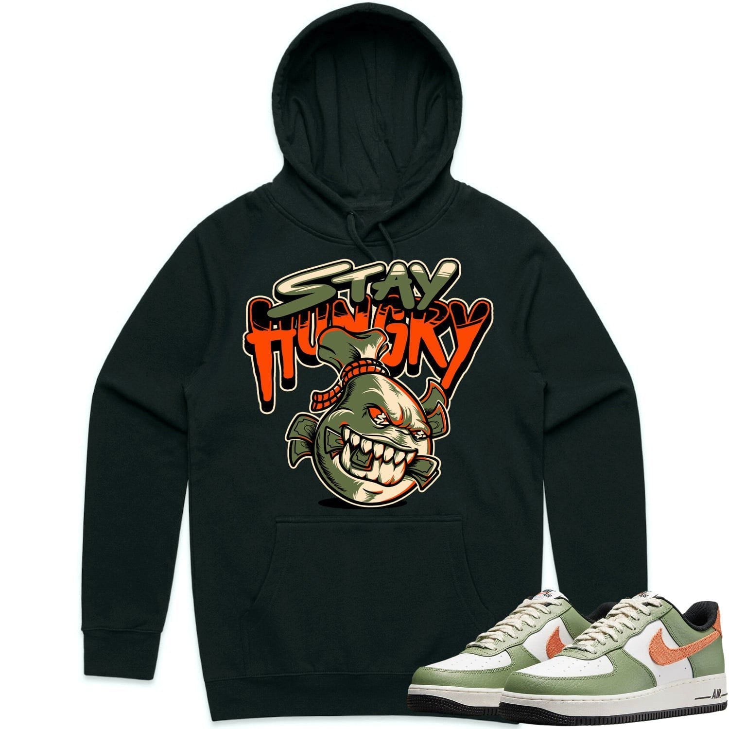 Air Force 1 Oil Green Hoodie to Match - CELADON STAY HUNGRY