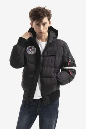 Alpha Industries jacket Hooded Puffer Fd Nasa men's black color