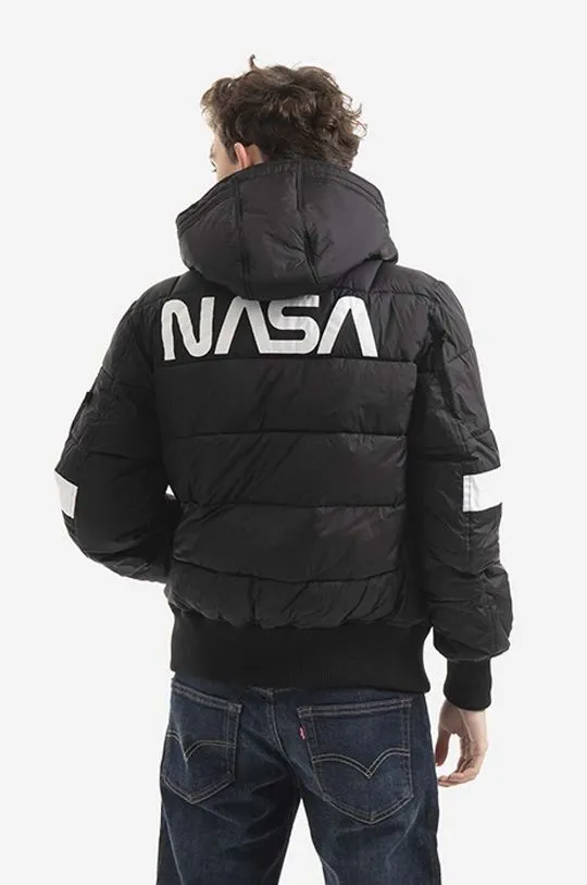 Alpha Industries jacket Hooded Puffer Fd Nasa men's black color