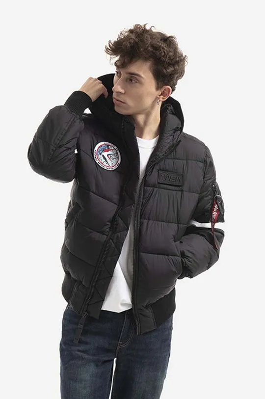 Alpha Industries jacket Hooded Puffer Fd Nasa men's black color