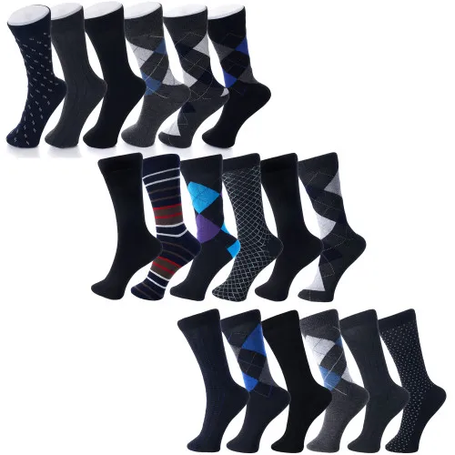 Alpine Swiss Mens Cotton 18 Pack Dress Socks Solid Ribbed Argyle Shoe Size 6-12