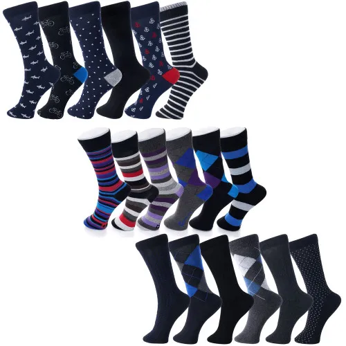 Alpine Swiss Mens Cotton 18 Pack Dress Socks Solid Ribbed Argyle Shoe Size 6-12