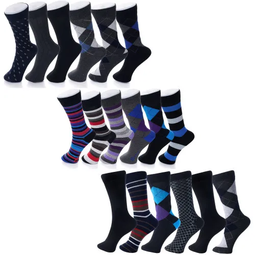 Alpine Swiss Mens Cotton 18 Pack Dress Socks Solid Ribbed Argyle Shoe Size 6-12