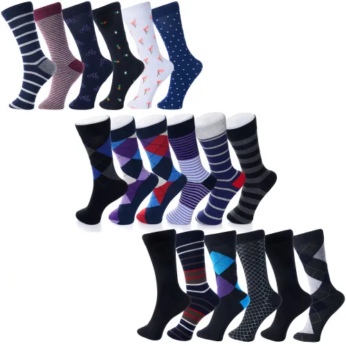 Alpine Swiss Mens Cotton 18 Pack Dress Socks Solid Ribbed Argyle Shoe Size 6-12