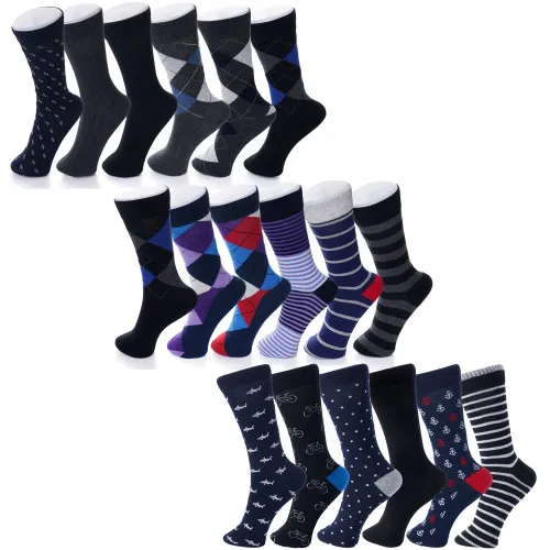 Alpine Swiss Mens Cotton 18 Pack Dress Socks Solid Ribbed Argyle Shoe Size 6-12