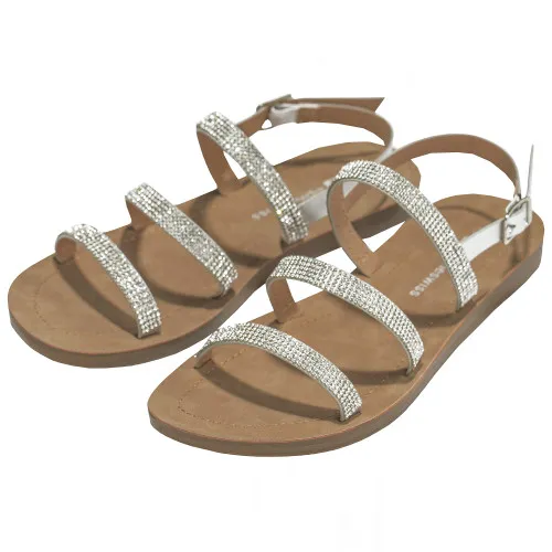 Alpine Swiss Womens Flat Strappy Rhinestone Sandals Gladiator Shoes