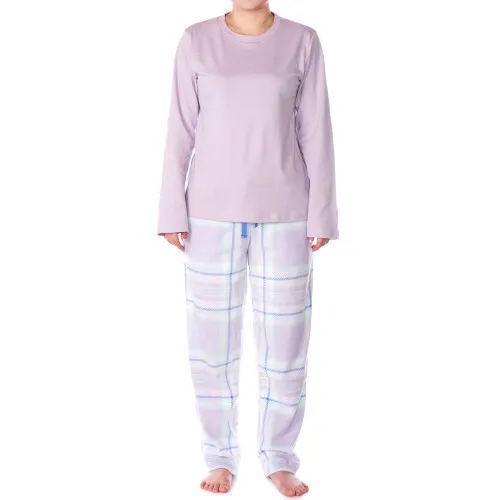 Alpine Swiss Womens Pajama Set Long Sleeve Shirt and Polar Fleece Pants Sleepwear