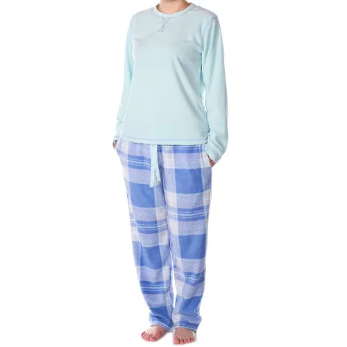 Alpine Swiss Womens Pajama Set Long Sleeve Shirt and Polar Fleece Pants Sleepwear