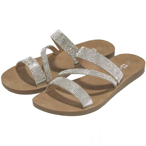 Alpine Swiss Womens Rhinestone Slide Sandals Dressy Summer Strappy Flat Shoes