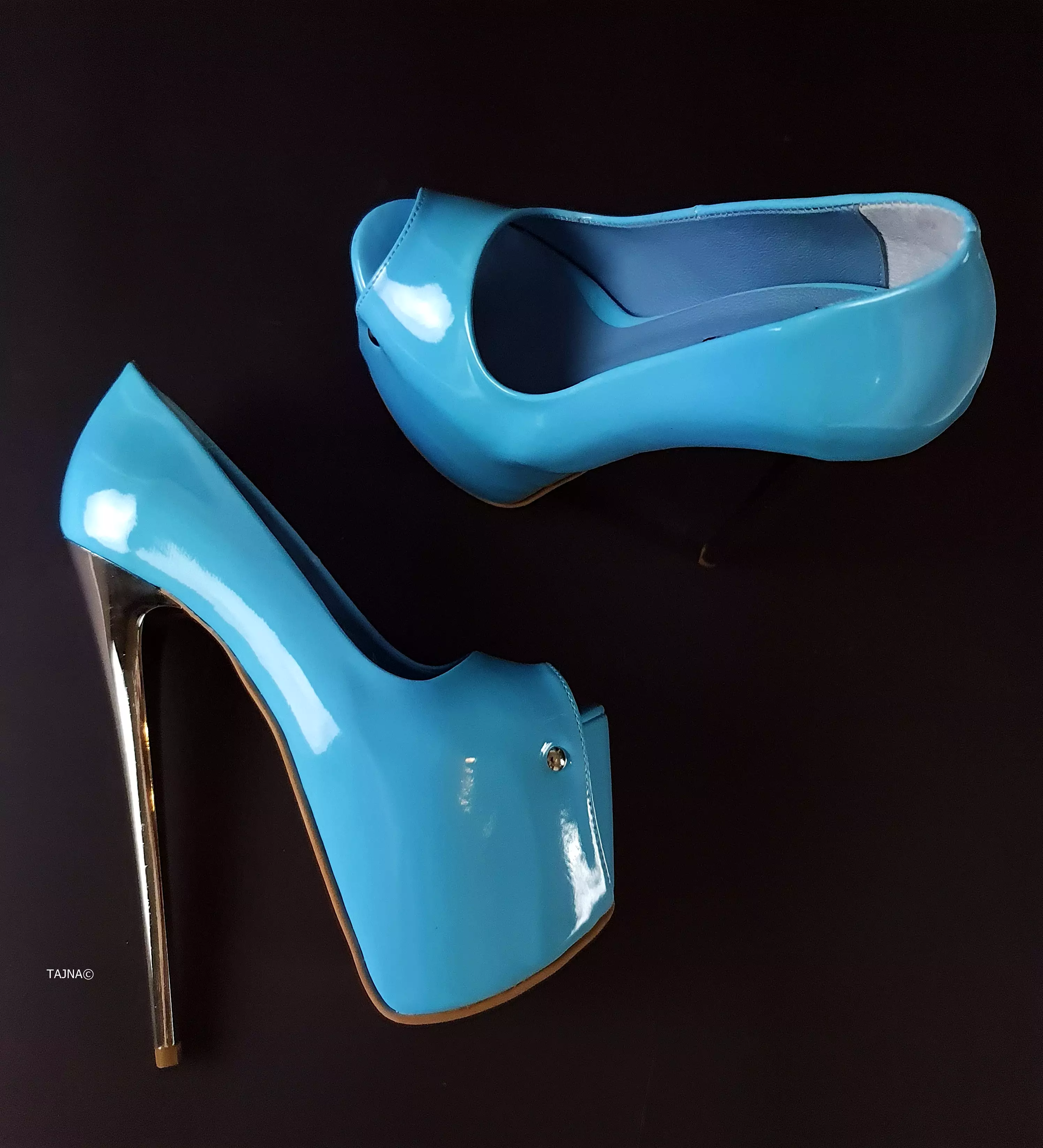 Baby Blue Gloss Peep Toe Metallic High Heels