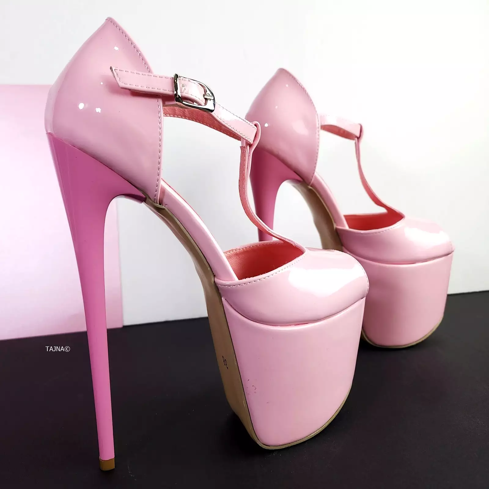 Baby Pink T-strap Platform High Heels