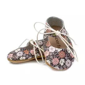 Black Floral - Lace-Up Mary Jane - Soft Sole