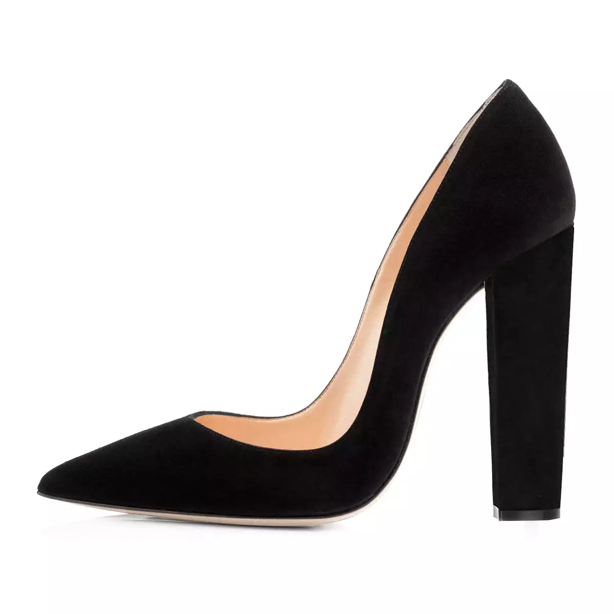 Black Pointed toe Chunky Heels Basic Pumps