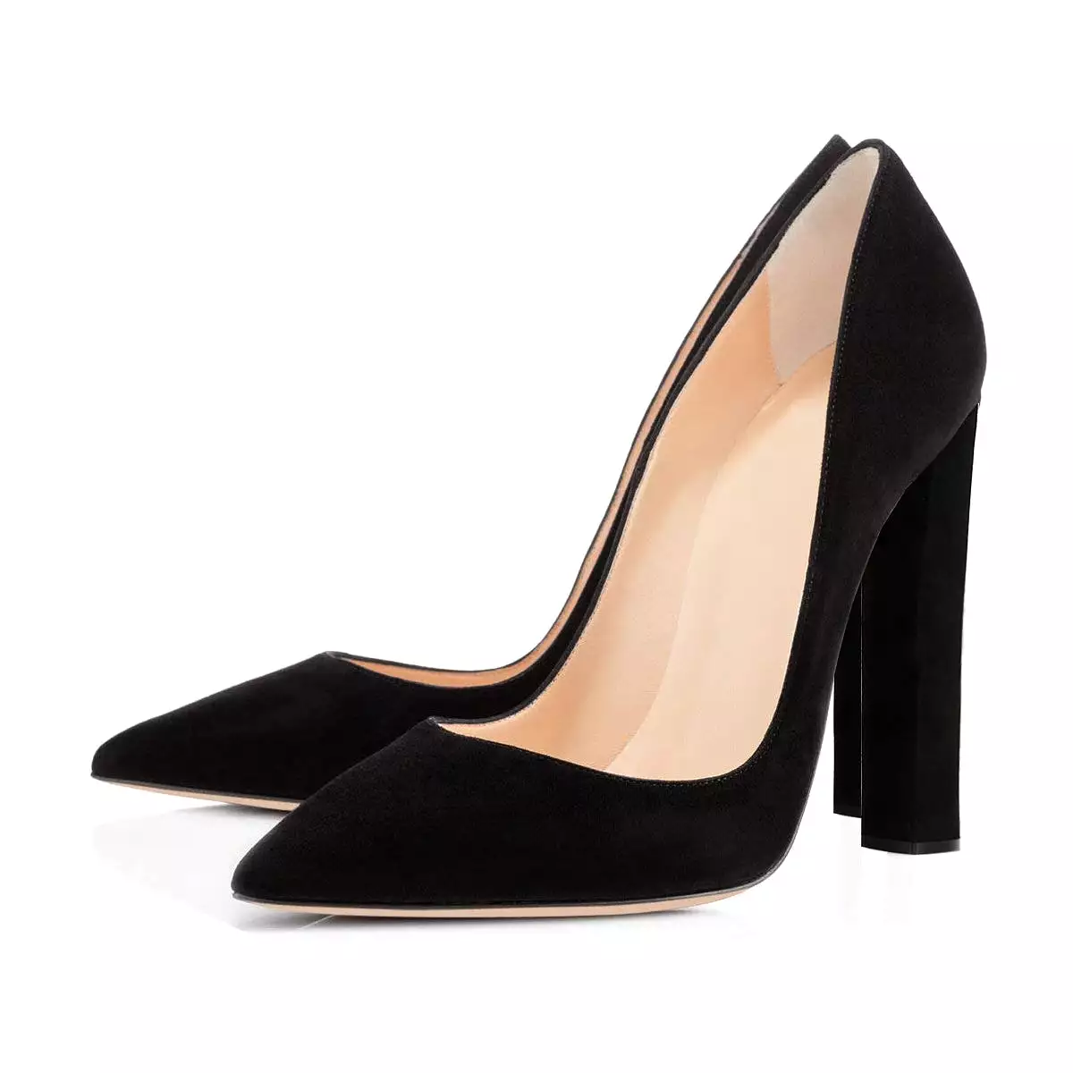 Black Pointed toe Chunky Heels Basic Pumps