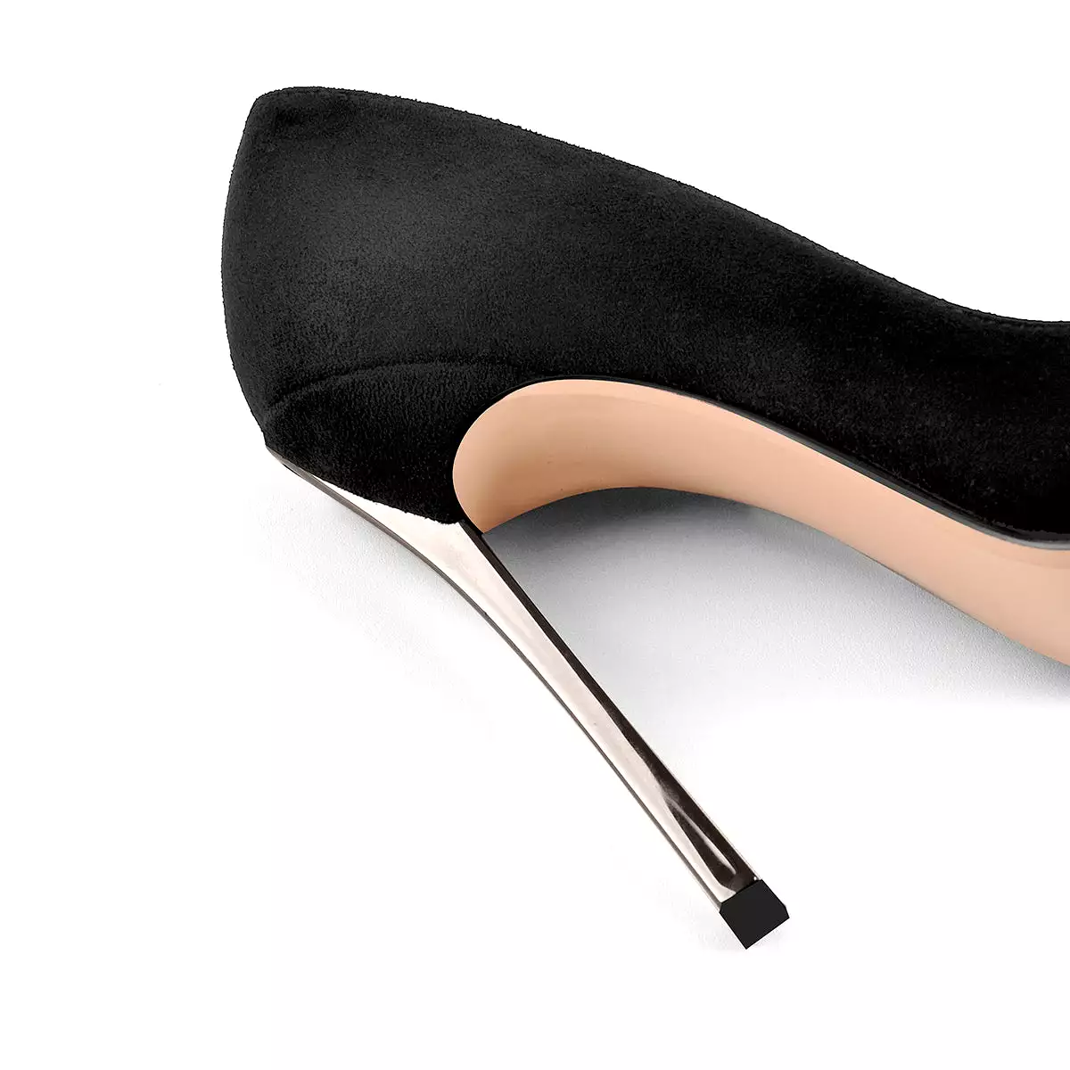 Black Suede Metal Heels Pointed Toe High Heel Pumps