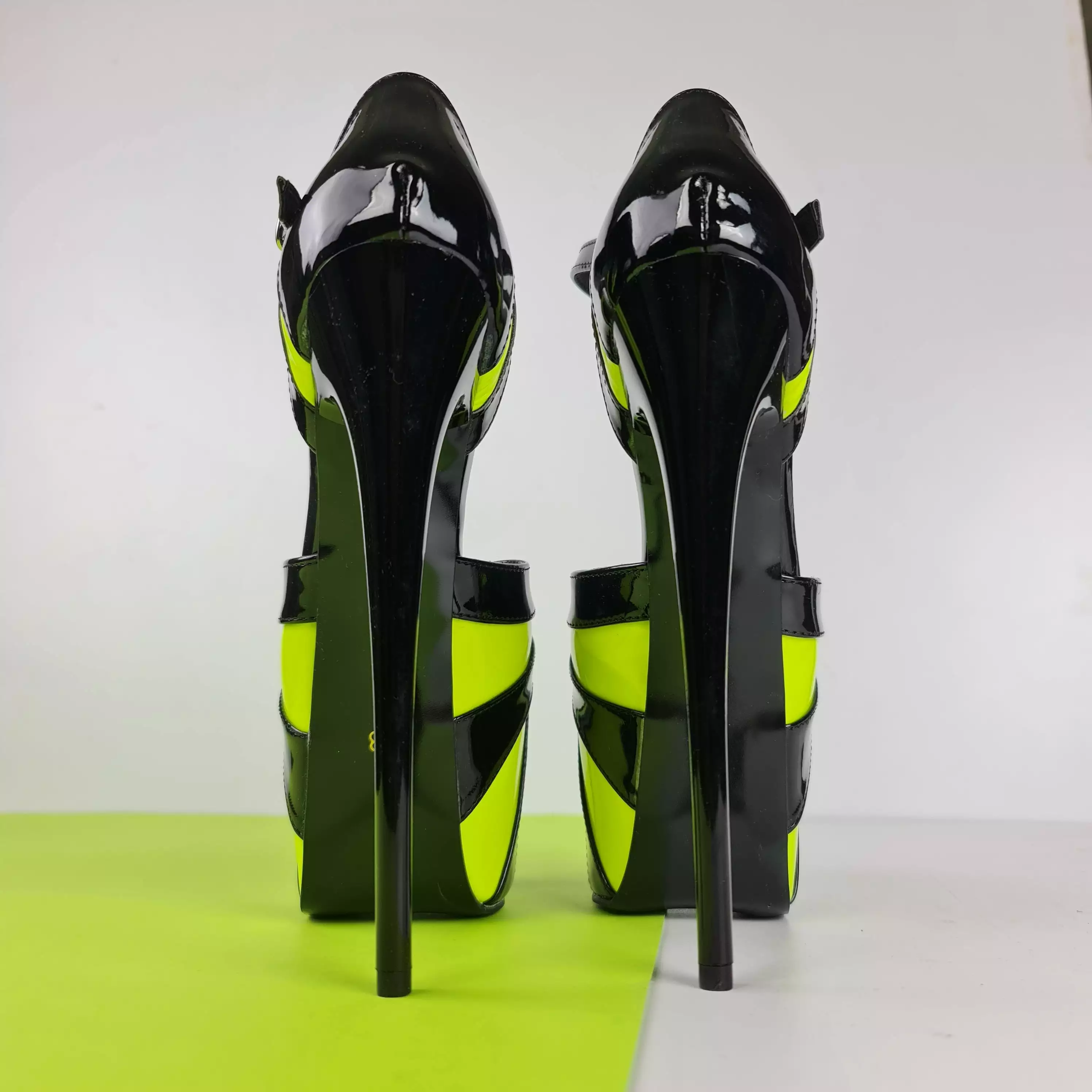 Black Yellow Neon Ankle Strap High Heels