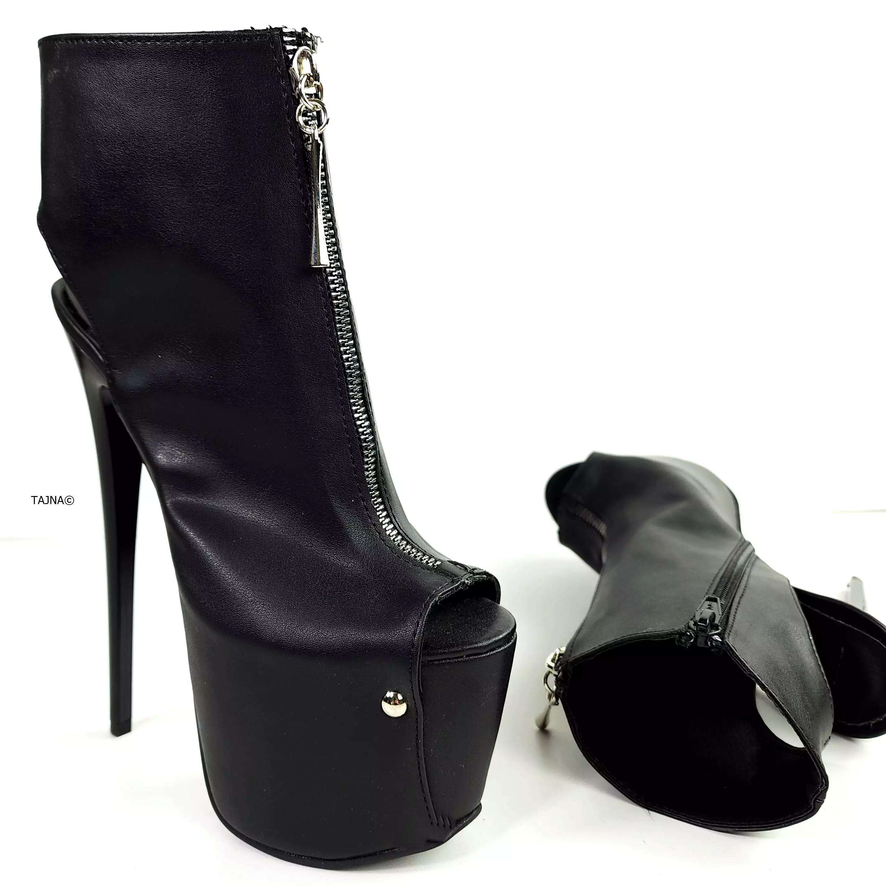 Black Zip Detail Ankle Cut High Heels