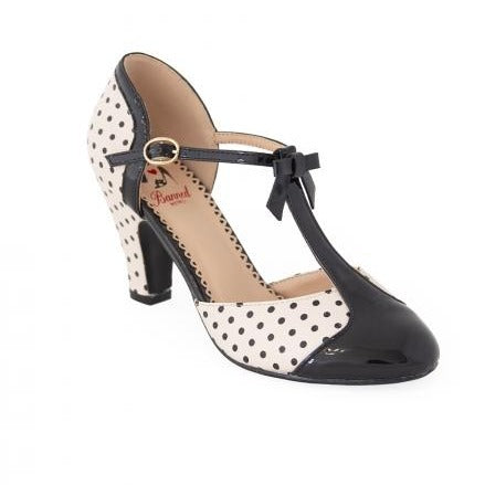 Blush Black Polka Dot 1940s Platform High Heels