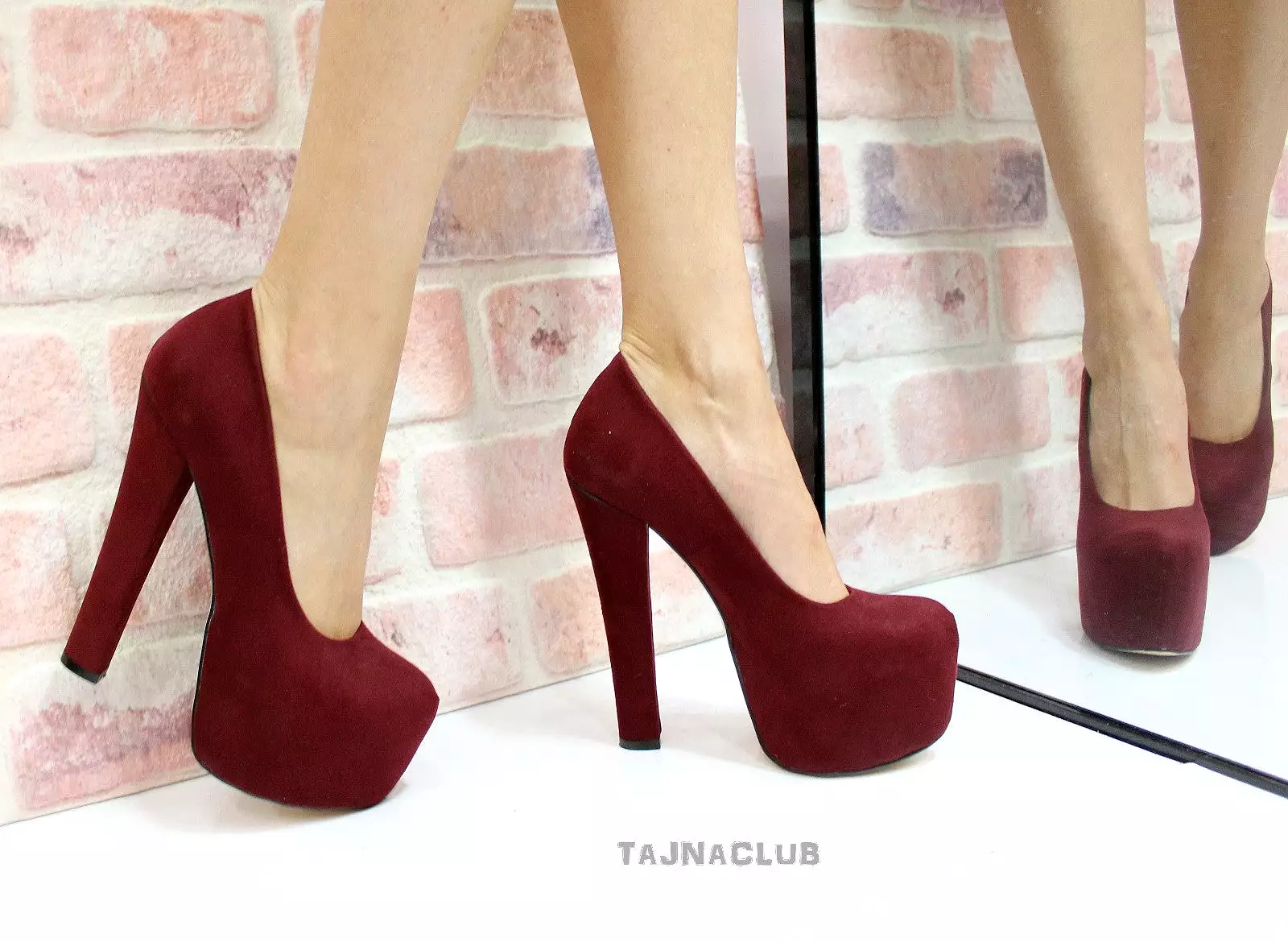 Burgundy Suede Platform High Heels