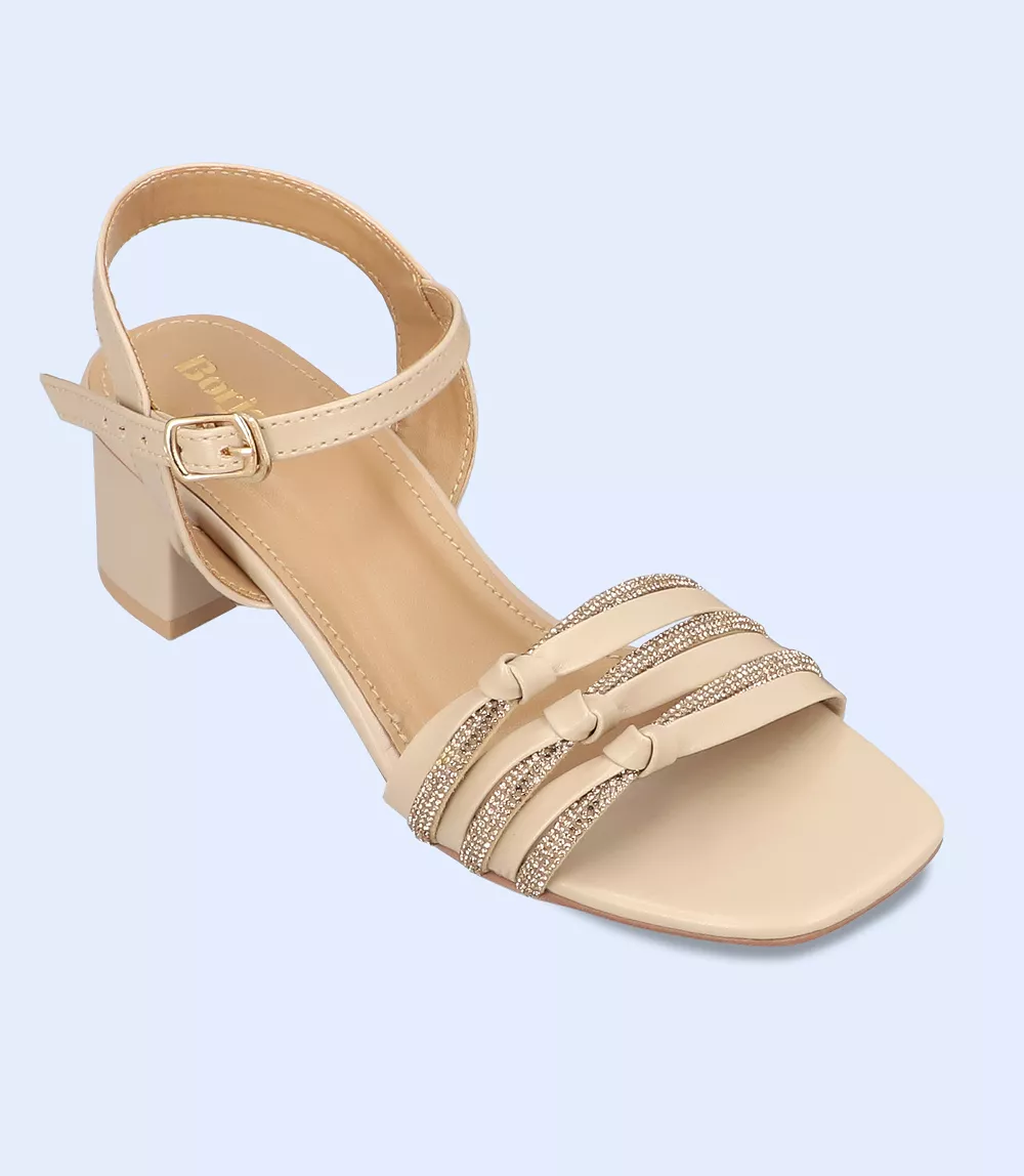 BW9343-BEIGE-Women Sandal Heel