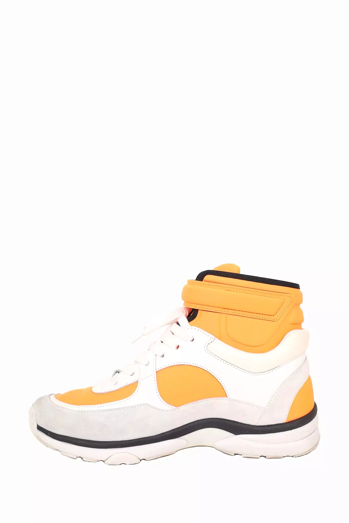 Chanel White/Orange Fabric/Leather Interlocking CC High Top Sneakers Size 37