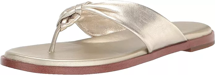 Cole Haan Fiona Soft Gold Squared Open Toe Slip On Flat Thong Slides Sandals