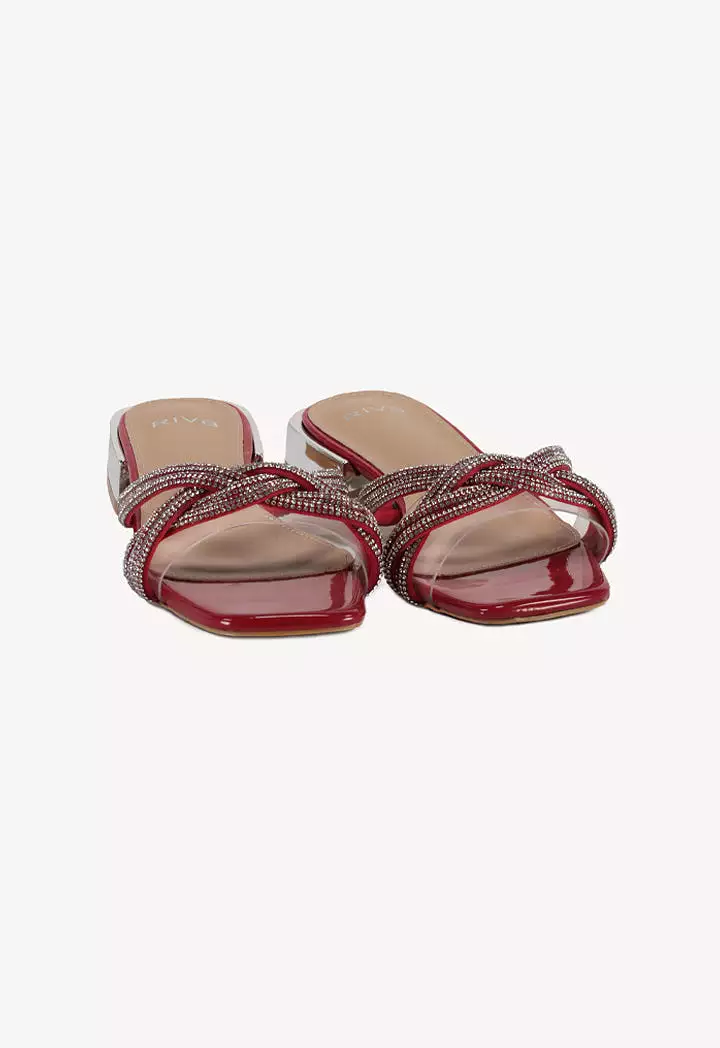 Crisscross Rhinestone Strap Sandals