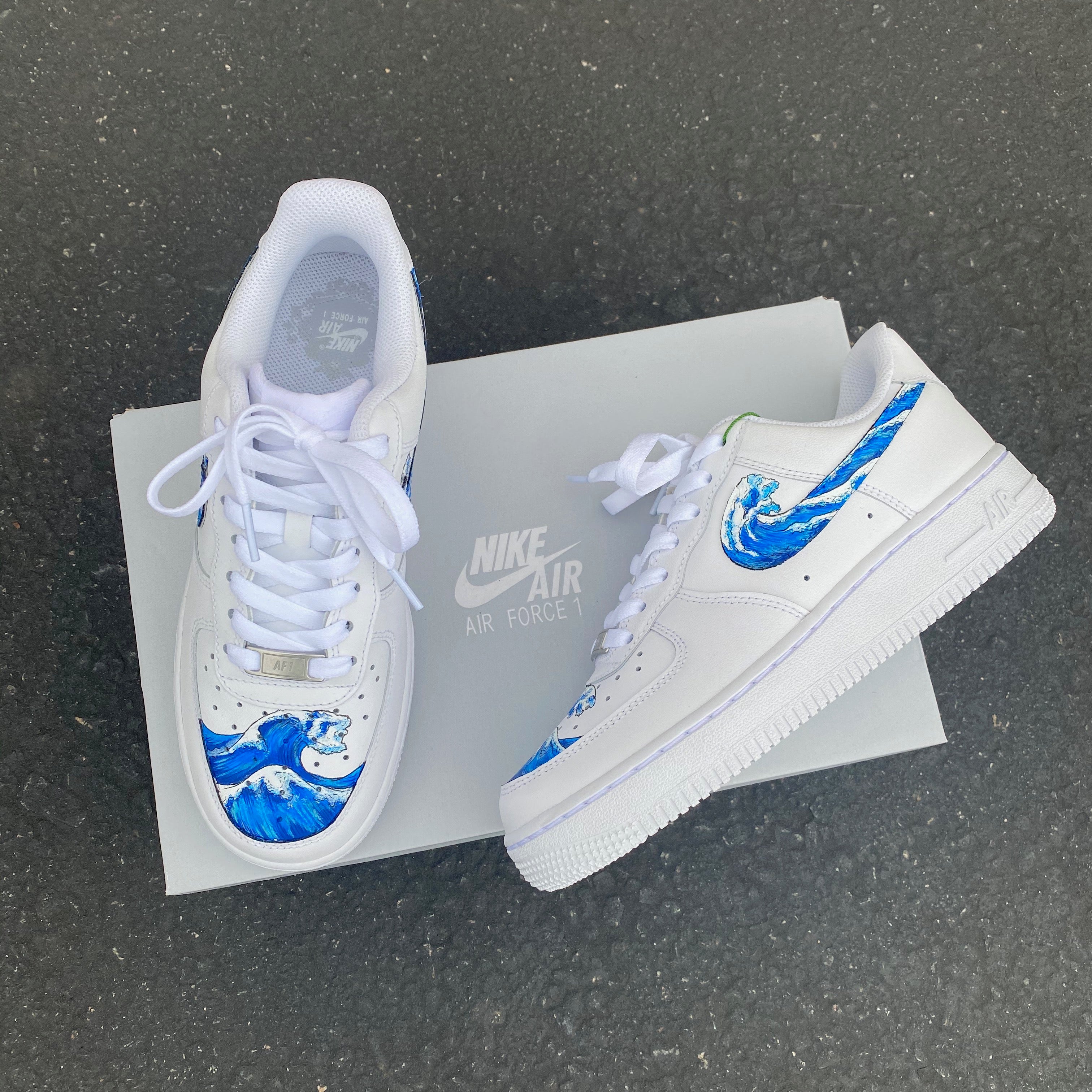 Custom Hand Painted Wave Splash Swoosh Nike Air Force 1 Low