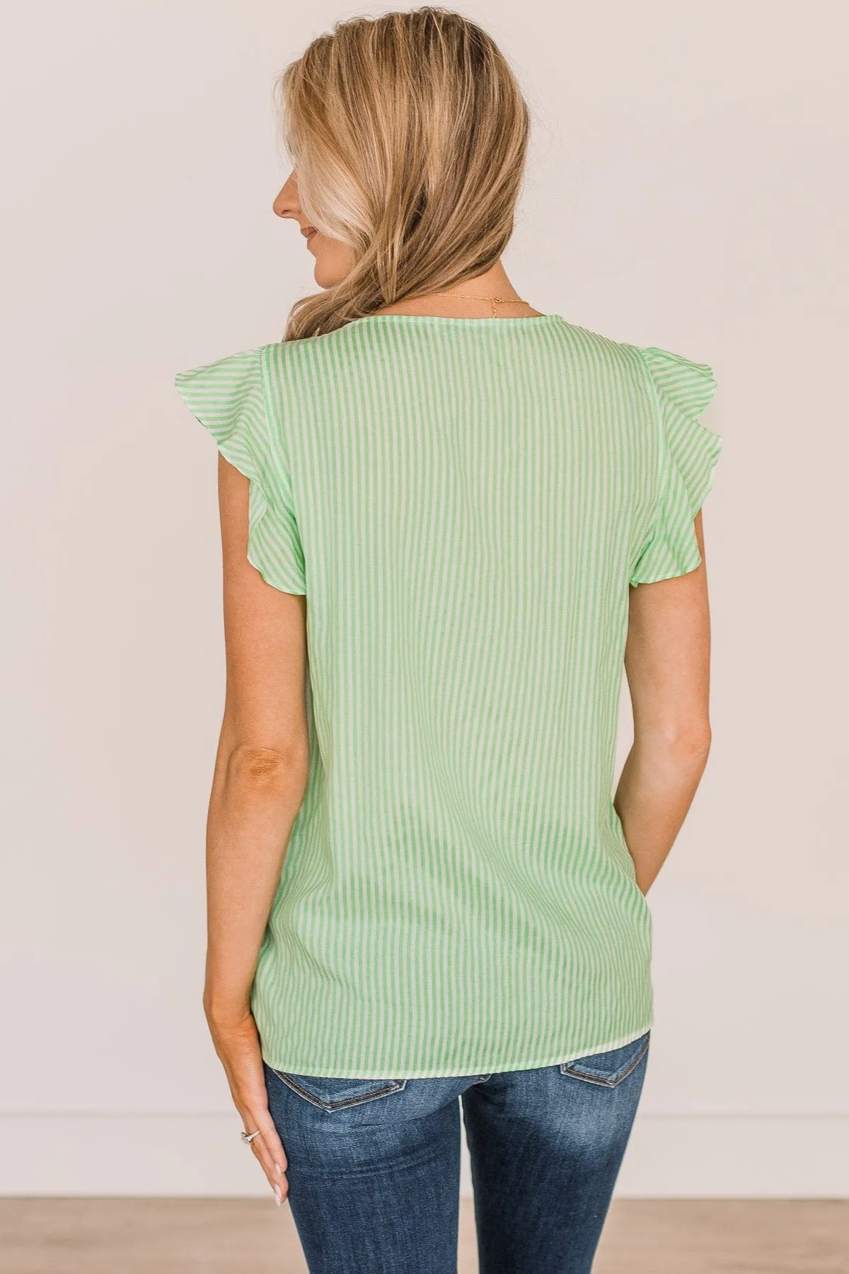 Done Hiding Striped Button Blouse- Lime