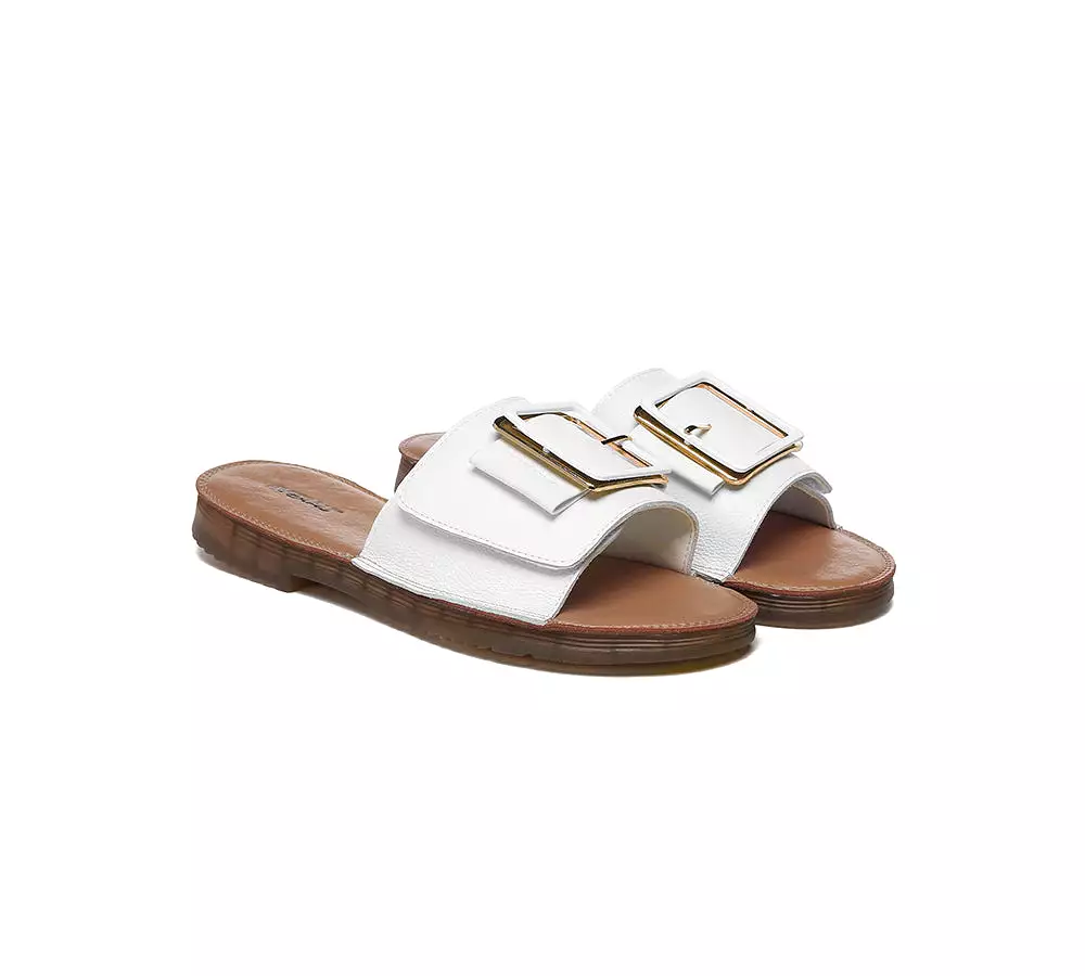 EVERAU Women Leather Buckle Top Ultra Soft Slides Bera