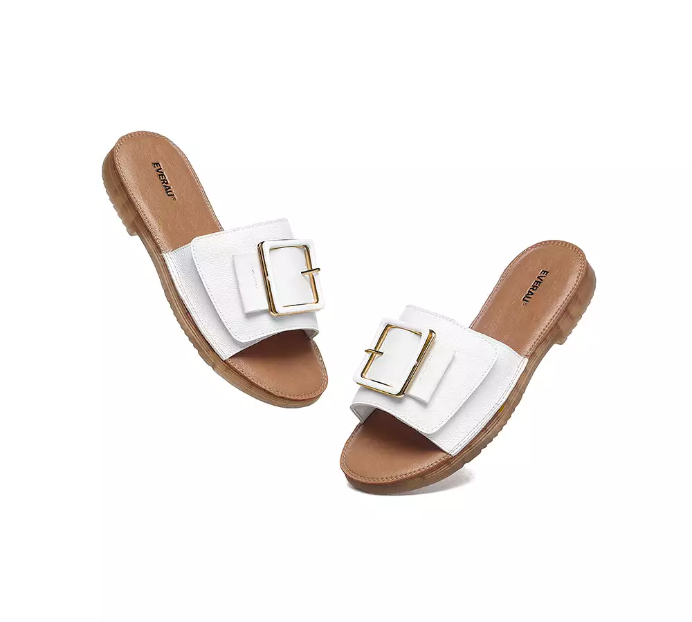 EVERAU Women Leather Buckle Top Ultra Soft Slides Bera