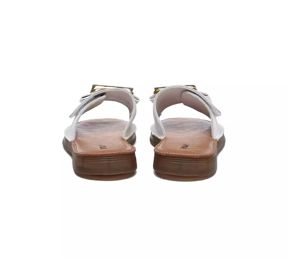 EVERAU Women Leather Buckle Top Ultra Soft Slides Bera