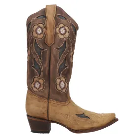 Floral Embroidered Tooled Inlay Snip Toe Cowboy Boots