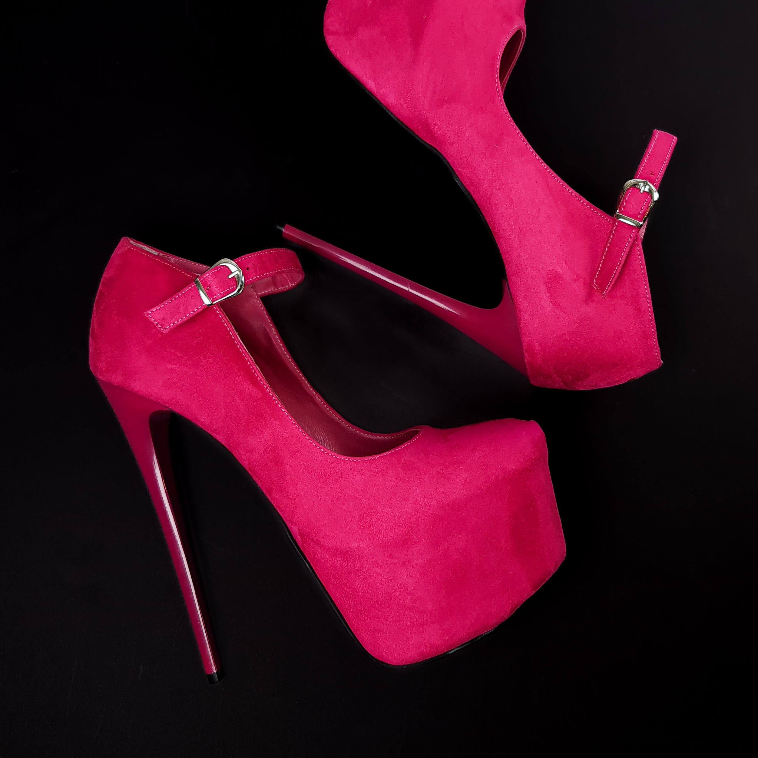 Fucshia Pink Suede Mary Jane High Heels