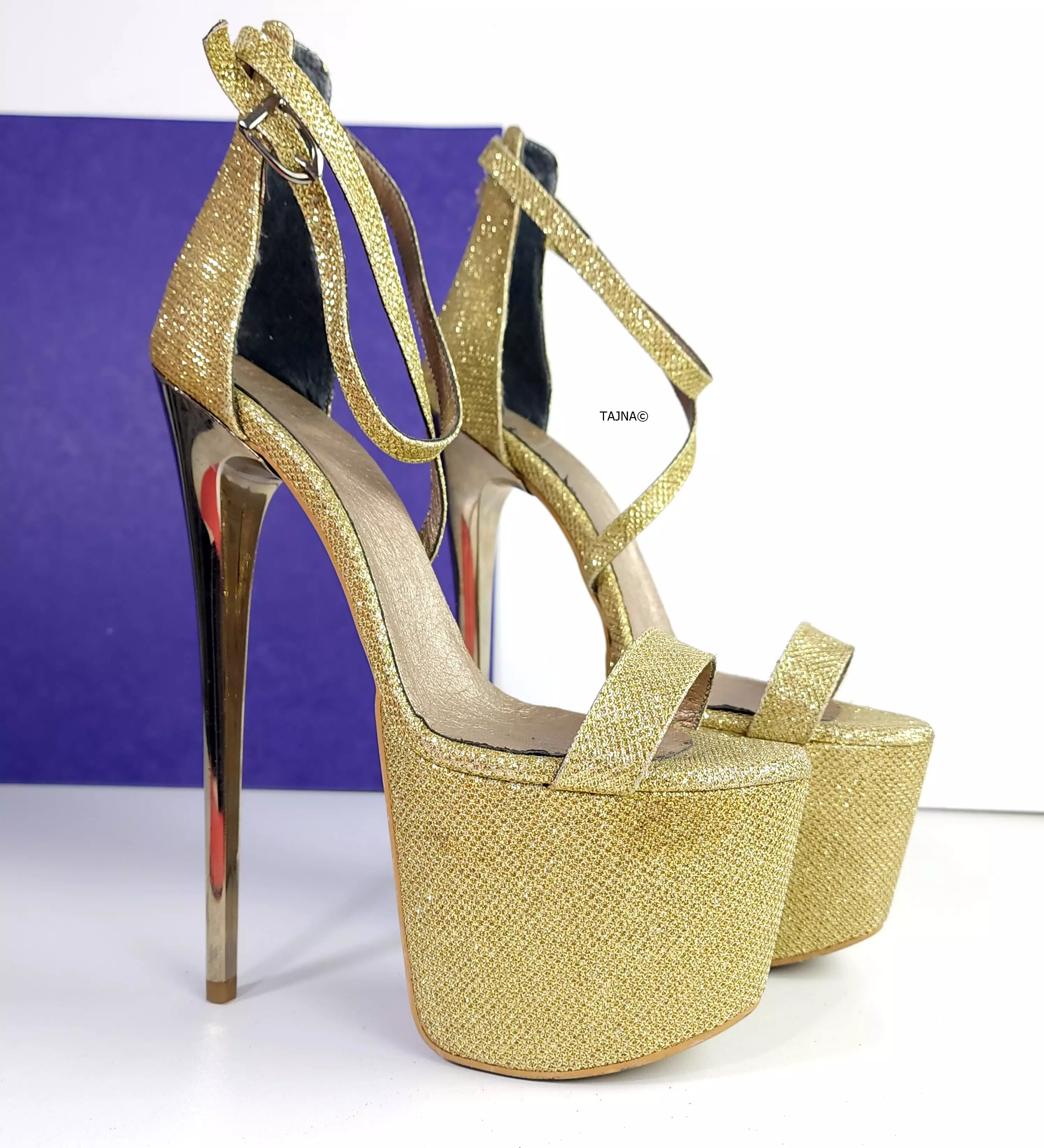 Gold Shimmer Thin Strap Metallic High Heels