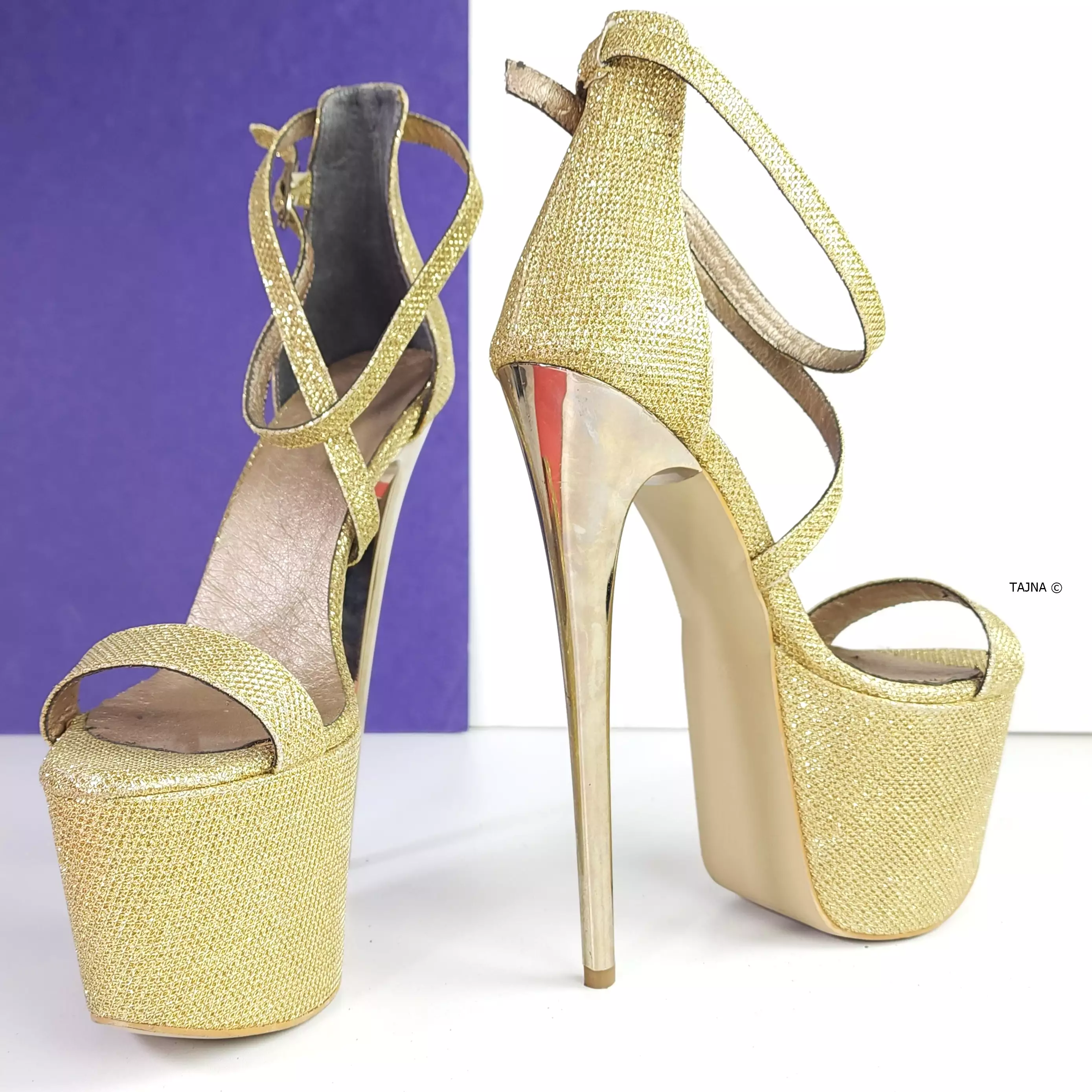 Gold Shimmer Thin Strap Metallic High Heels