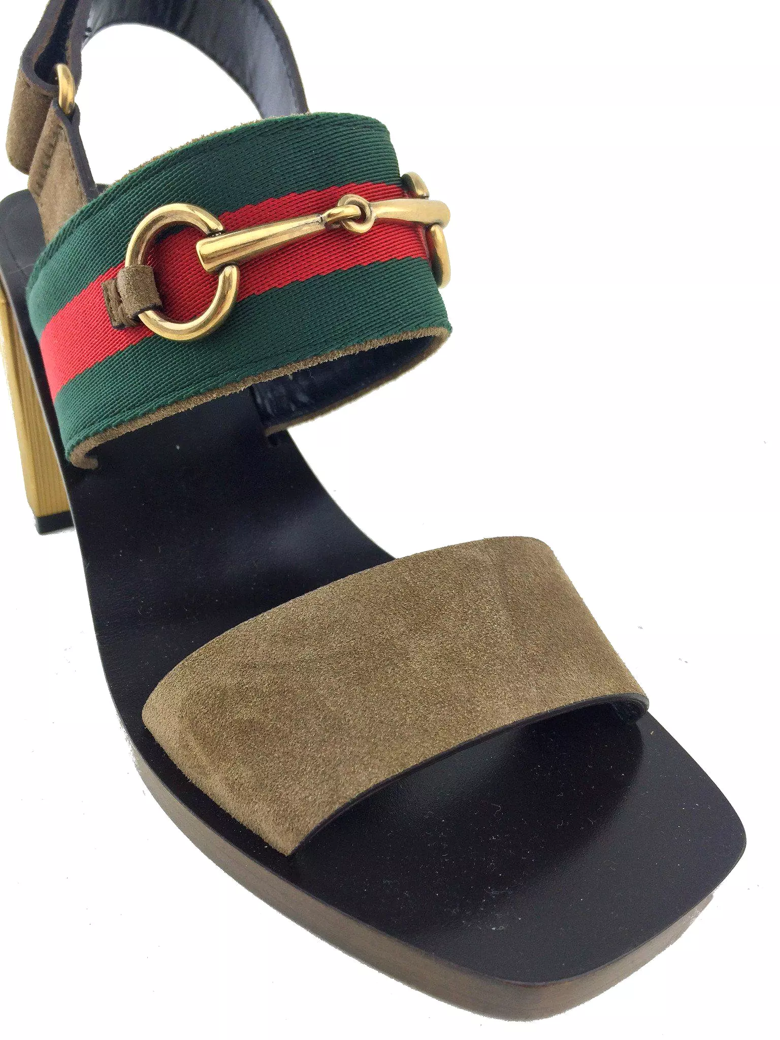 Gucci Web Trimmed Horsebit Suede Slingback Sandals Size 7