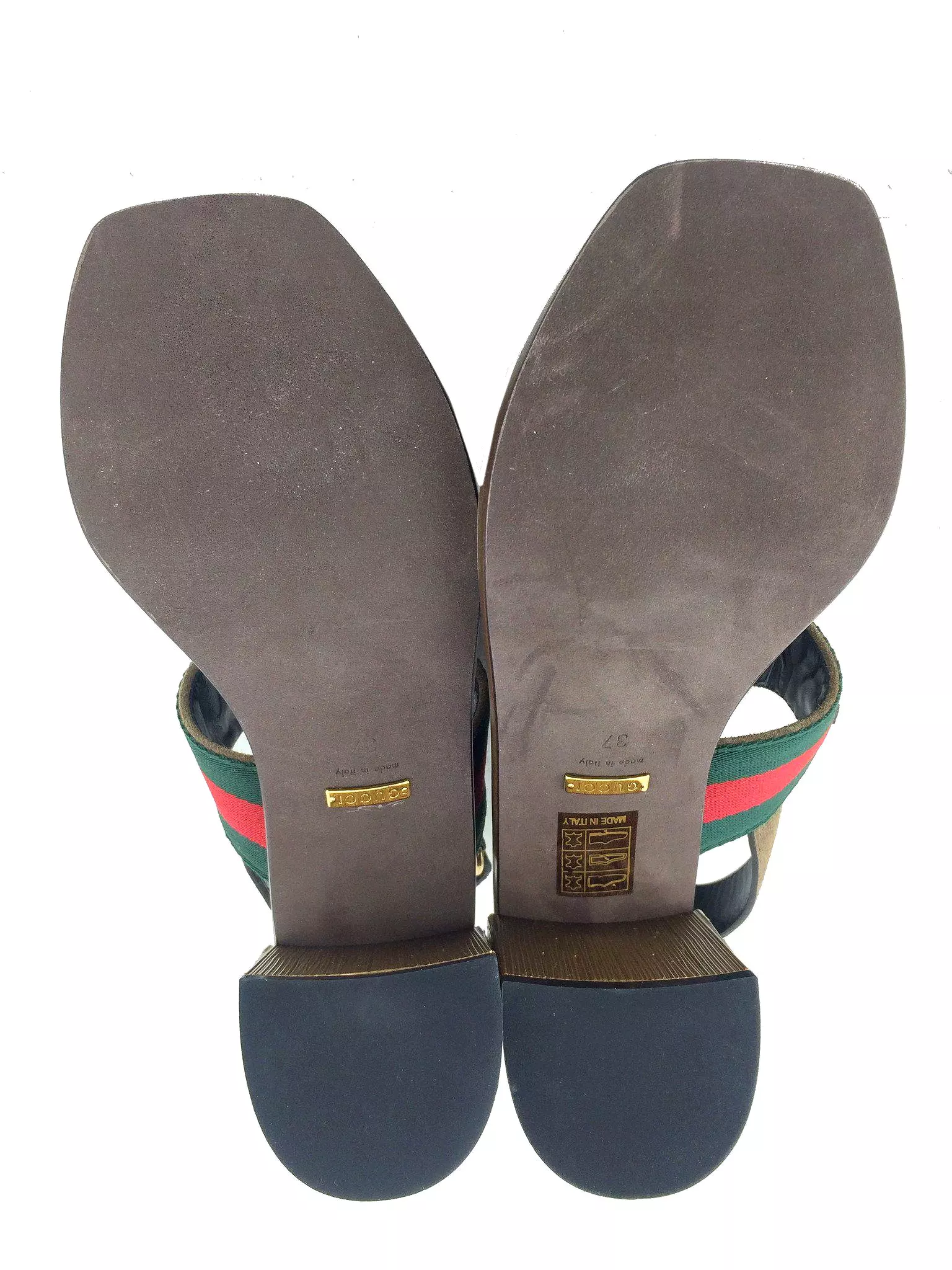 Gucci Web Trimmed Horsebit Suede Slingback Sandals Size 7