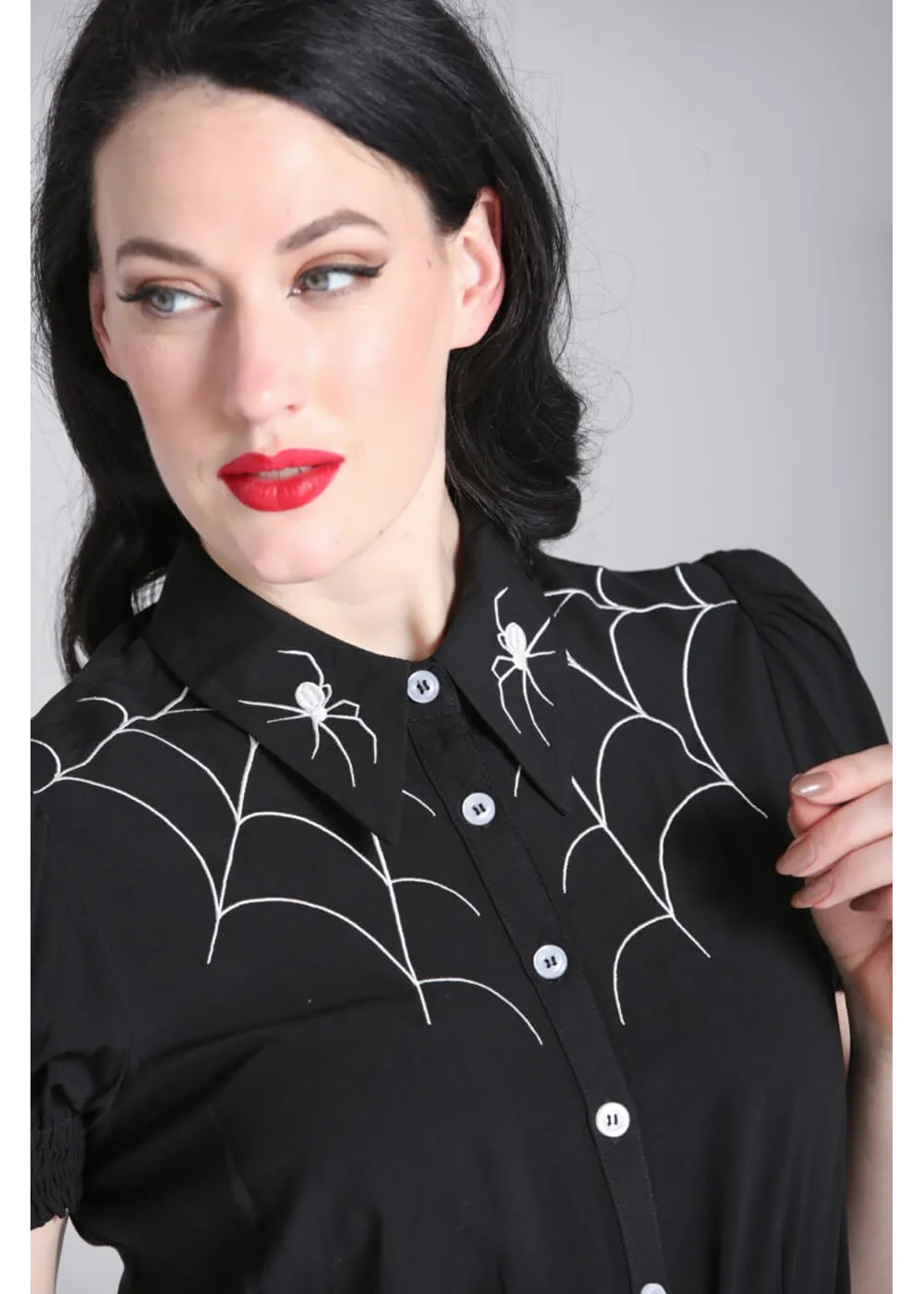 Hell Bunny Arania Spiderweb 50's Blouse Black