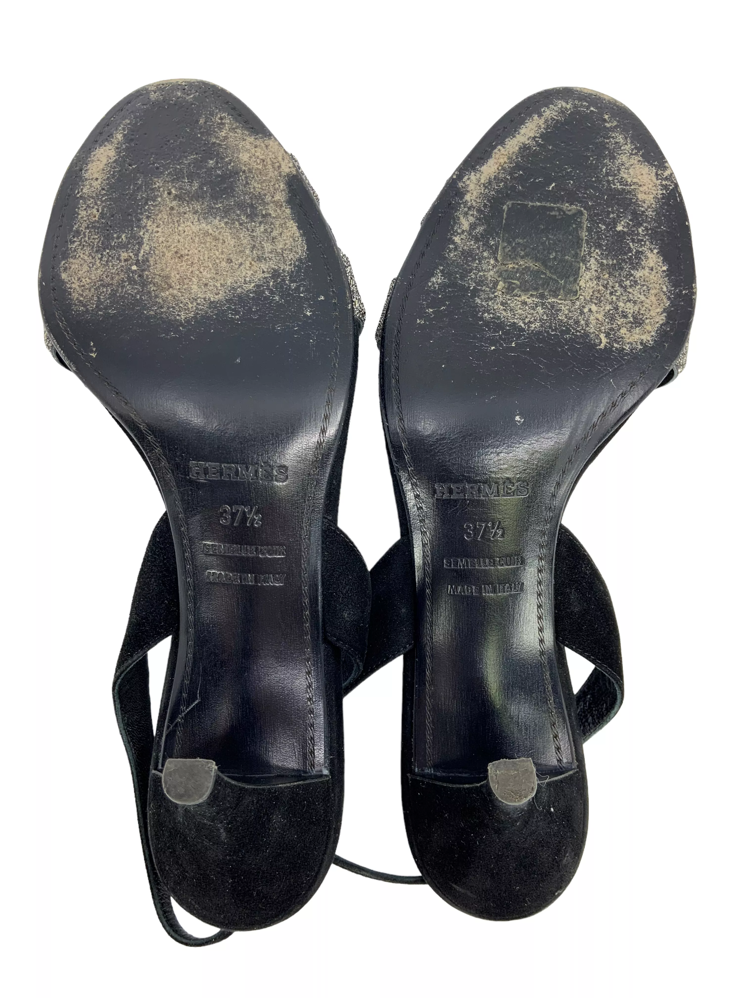 HERMES Glitter H and Suede Night Slingback Sandals Size 7.5