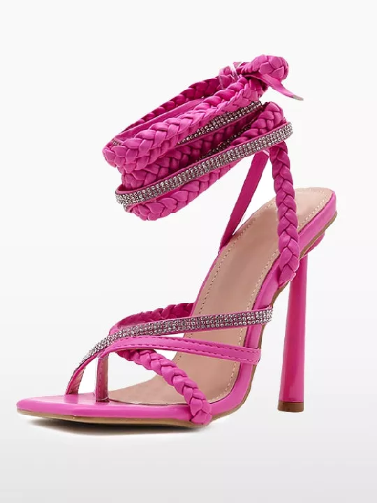 High Heel Crystal Ankle Strap Sandals